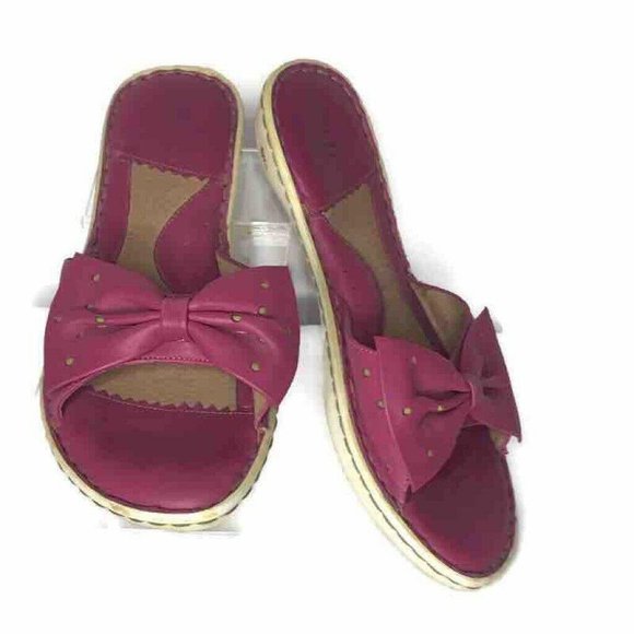 Born Slide Sandals Womens 8 Pink Fuchsia Bow Tie - Picture 2 of 8